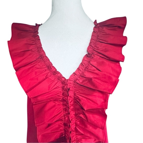 Mark New York Ruffle V-Neck Blouse in Vibrant Red medium, Large New - Picture 2 of 5